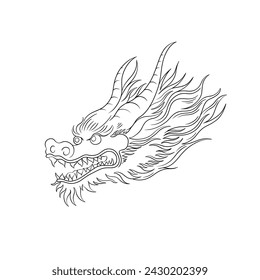 Oriental Chinese vector dragon head. Traditional symbol of the Chinese zodiac. The serpent dragon is made in a linear hand-drawn style. Vector illustration.