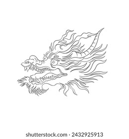 Oriental Chinese vector dragon head. Traditional symbol of the Chinese zodiac. The serpent dragon is made in a linear hand-drawn style. Vector illustration.