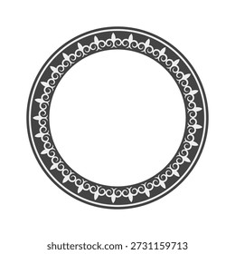 Marco de círculo oriental. Diseño de patrón asiático en color blanco y negro. Ornamento histórico del pueblo nómada. Vector