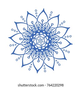 Oriental circle pattern. Laser cutting mandala. Blue floral pattern. Vector coaster design.