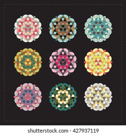 Oriental circle shapes. Sacred geometry design elements. Vector arabic ornamental symbols.
