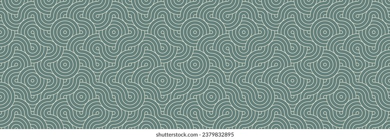 Oriental Circles and Waves Design Background Pattern. Seamless Chinese Geometric Texture. Modern Vintage Zen Art with Traditional Asian Silhouette. Elegant Abstract Wave and Zigzag.