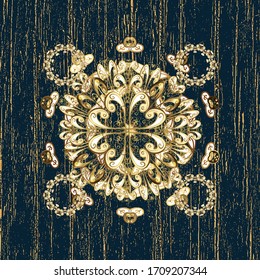Oriental classic golden pattern. Vector abstract background with repeating elements. Blue and beige on background.