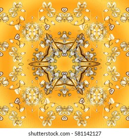 Oriental classic golden pattern. Vector abstract background with repeating elements on yellow background. Vector illustration.