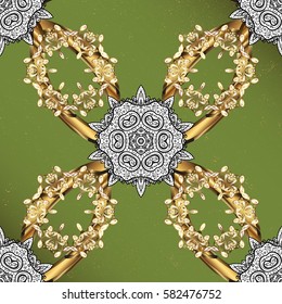 Oriental classic golden pattern. Vector abstract background with repeating elements on green background. Vector illustration.