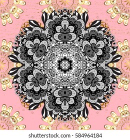 Oriental classic golden pattern. Vector abstract background with repeating elements. Pink on background.