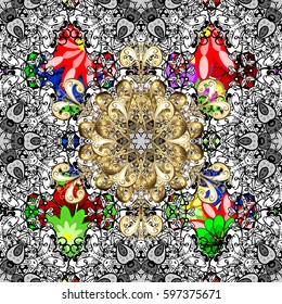 Oriental classic golden pattern. Vector abstract background with repeating elements on flowers background. Vector illustration.