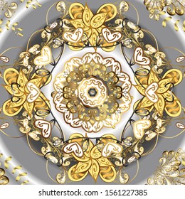 Patrón dorado clásico oriental. Amarillo y gris sobre fondo. Fondo abstracto de Vector con Elementos repetitivos.
