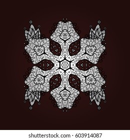 Oriental classic white pattern. Vector abstract background with repeating elements on brown background. White isolated elements. Vector illustration.