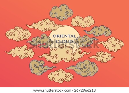 oriental cloud traditional style element vector set decorate chinese korean thai tibetan japanese culture clouds concept calligraphic sharpen line