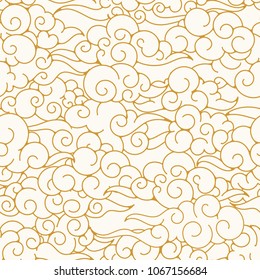 Oriental clouds pattern. Chinese or japanese sky ornament texture, asian clouds background