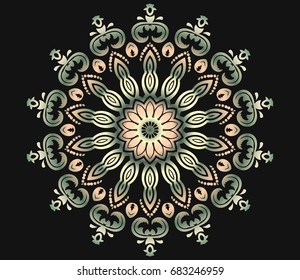 Oriental color symmetrical pattern with damask, arabesque and floral elements. Abstract background