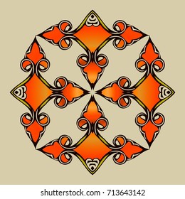 Oriental color symmetrical pattern with damask, arabesque and floral elements