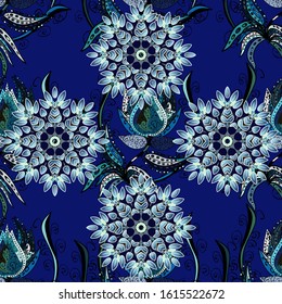 Oriental colored pattern on black, neutral and blue colors. Abstract Mandala. Islam, Arabic, Indian, turkish, pakistan, chinese, ottoman motifs. Vector illustration. Vintage decorative elements.