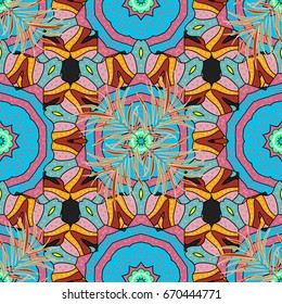 Oriental colored pattern on colorful background. Vintage decorative elements. Islam, Arabic, Indian, turkish, pakistan, chinese, ottoman motifs. Abstract Mandala. Vector illustration.