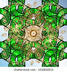 Oriental colored pattern on green, black and neutral colors. Abstract Mandala. Islam, Arabic, Indian, turkish, pakistan, chinese, ottoman motifs. Vintage decorative elements. Vector illustration.