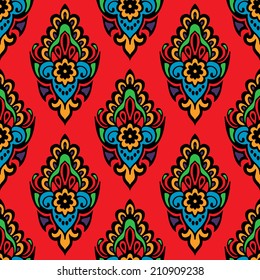 Oriental Colorful Damask seamless floral vector design