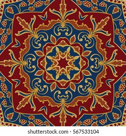 Oriental colorful pattern of mandalas. Vector rich ornament with floral elements. Template for textile, carpet, shawl.