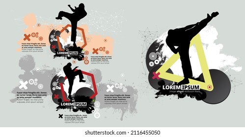 Oriental combat sports. Karate. Colored vector illustration with abstract background