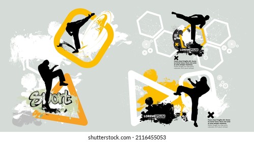 Oriental combat sports. Karate. Colored vector illustration with abstract background