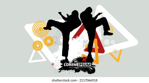 Oriental combat sports. Karate. Colored vector illustration with abstract background
