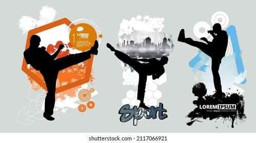 Oriental combat sports. Karate. Colored vector illustration with abstract background