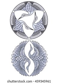 oriental cranes emblems color