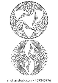 oriental cranes emblems outline