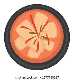 Oriental Cuisine Served In Bowl, Isolated Icon Of Soup Made Of Shrimps. Cooked Traditional Dish, Ramen With Spices Or Chili. Boiled Veggie Broth. Recipe For Restaurant Menu. Vector In Flat Style