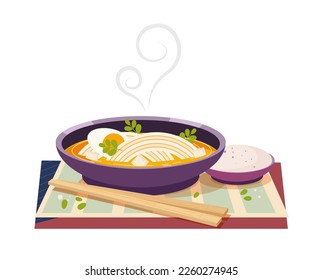 Oriental cuisine, soup, noodles. Lunch,lunch, cafe, vector graphics isolated on a white background