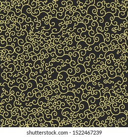 Oriental curls hand drawn seamless pattern. Chinese or Japanese, Eastern style textile ornament. Golden swirls helix background. Asian holidays card backdrop, wrapping paper. Vector illustration