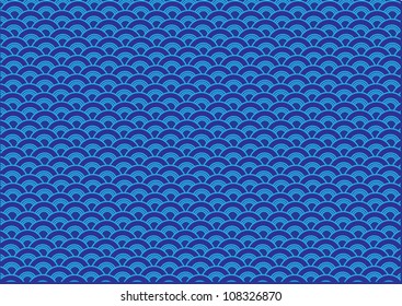 Oriental curve wave blue background.