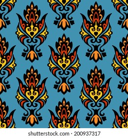 Oriental  Damask flower vector seamless abstract background