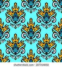Oriental  Damask flower vector seamless abstract background