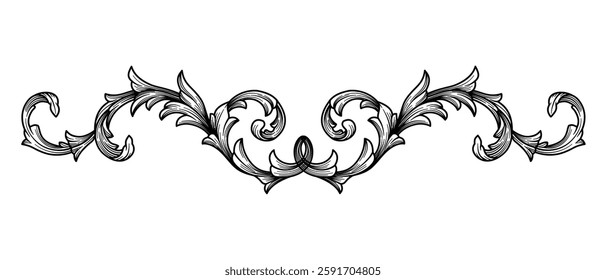 Oriental damask vector Arabesque border frame. Vintage decorative element engraving with Baroque ornament, Flourish Floral, acanthus filigree 