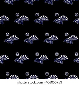 Oriental dark background in the Chinese and Japanese style. Traditional pattern with stylized fans.