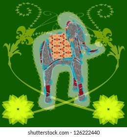 Oriental decorated elephant and green background