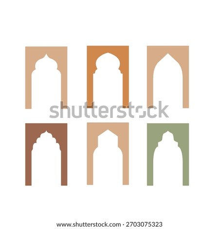 Oriental decorative arch in Arabic style,  set of traditional geometric vector element