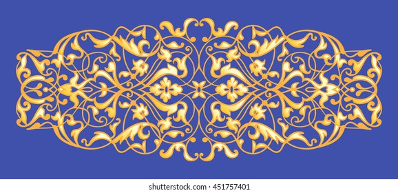 Oriental decorative element. Zentangle gold on a blue background. Vector illustration.