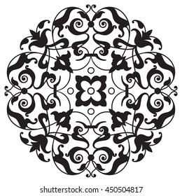 Oriental decorative element. Zentangle mandala black and white. Vector illustration.