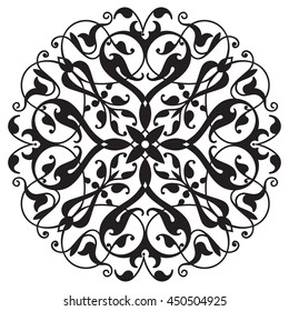 Oriental decorative element. Zentangle mandala black and white. Vector illustration.