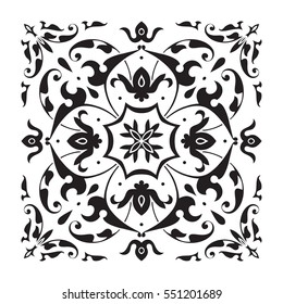 Oriental decorative element. Zentangle mandala black and white. Vector illustration.