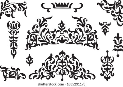 Oriental decorative elements silhouettes on white background