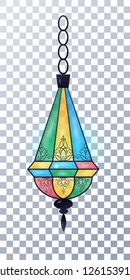 Oriental decorative flashlight with a glow. Isolated realistic interior element hanging flashlight, lamp, chandelier. Islamic style lantern. For Ramadan, kareem, eid al adha, eid al fitr, eid said, Mu