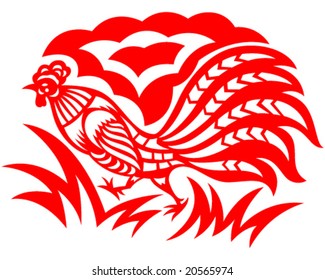 An oriental decorative paper cut of a rooster