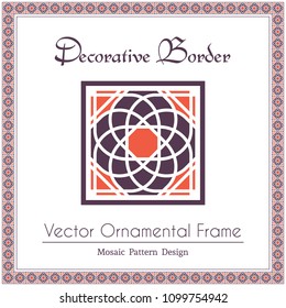 Oriental design elements and ornamental page decoration. Vector frame of arabic mosaic borders