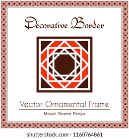 Oriental design elements and ornamental page decoration. Vector frame of arabic mosaic borders