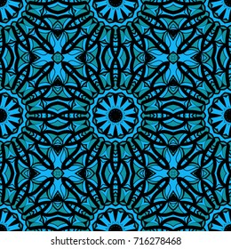 Oriental design with seamless Mandala illustration. Design for background, invitation card, etc. vector illustration. blue color