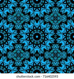 Oriental design with seamless Mandala illustration. Design for background, invitation card, etc. vector illustration. blue color