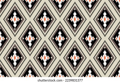 Oriental  diamond shape ethnic  beige background. Seamless  ethnic pattern in  tribal, folk embroidery,  Aztec  geometric ikat . Design for wallpaper, clothing, wrapping, fabric, textile, print